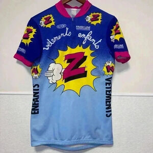Vintage Finish Line Cycling Jersey/Pink, Blue,Yellow/26 1/2 length/17 1/2 width